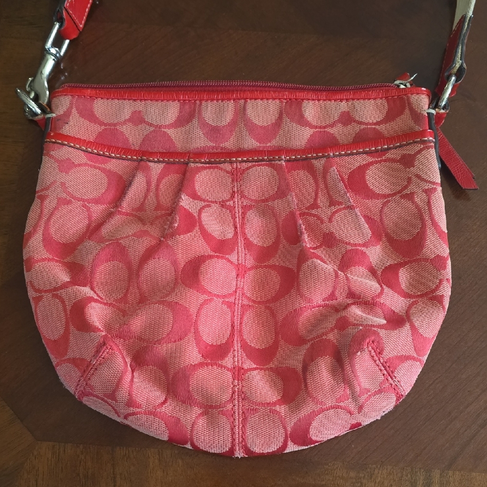 Coach Cherry Red Swing Signature Canvas Crossbody Bag